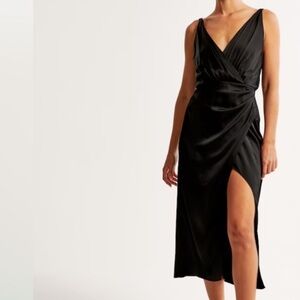 Abercrombie & Fitch Black Wrap Satin Midi Dress. Size XL
